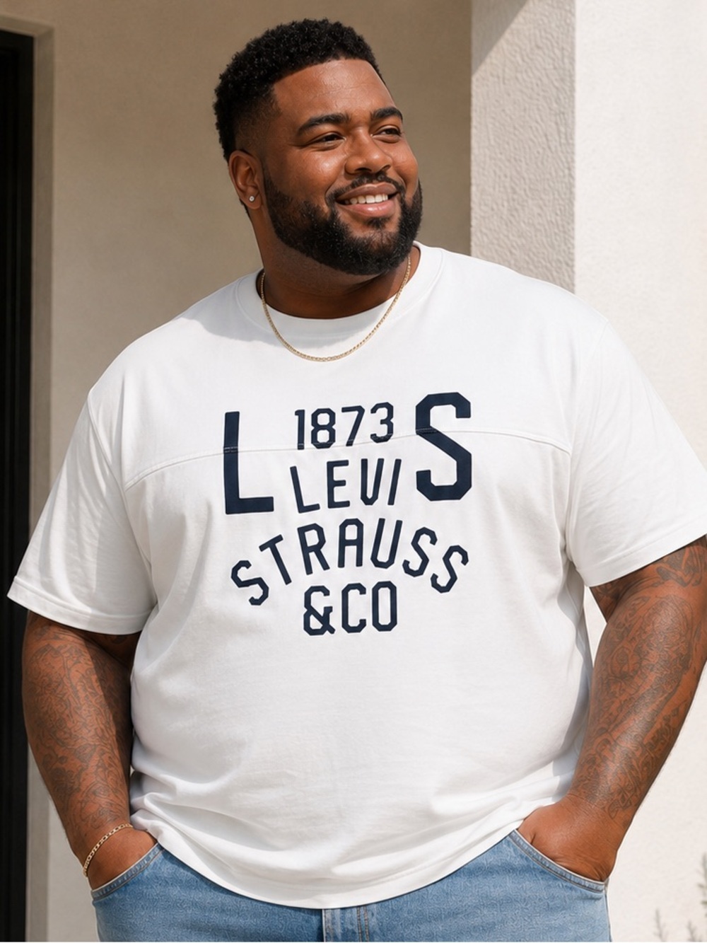 NWT Levi's SZ XXL Men’s White Crewneck Tee with Navy Logo/Chest 56”